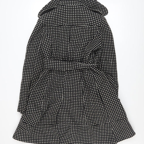 Et Vous Women's Black Check Trench Coat Size 12 Belted Wool Blend