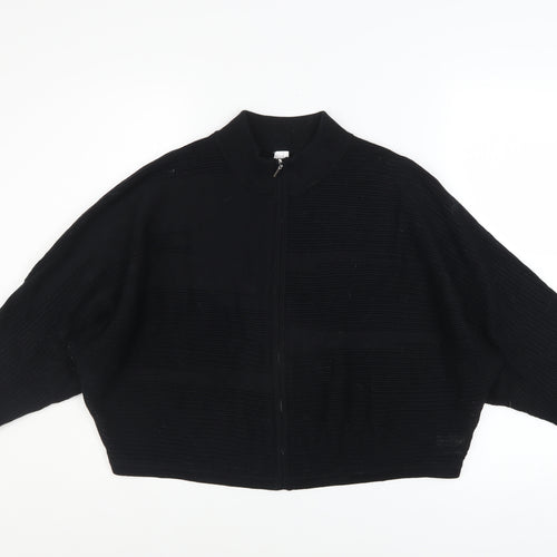Wynne Collection Women's Black Knit Zip Short Relaxed Jacket Size S