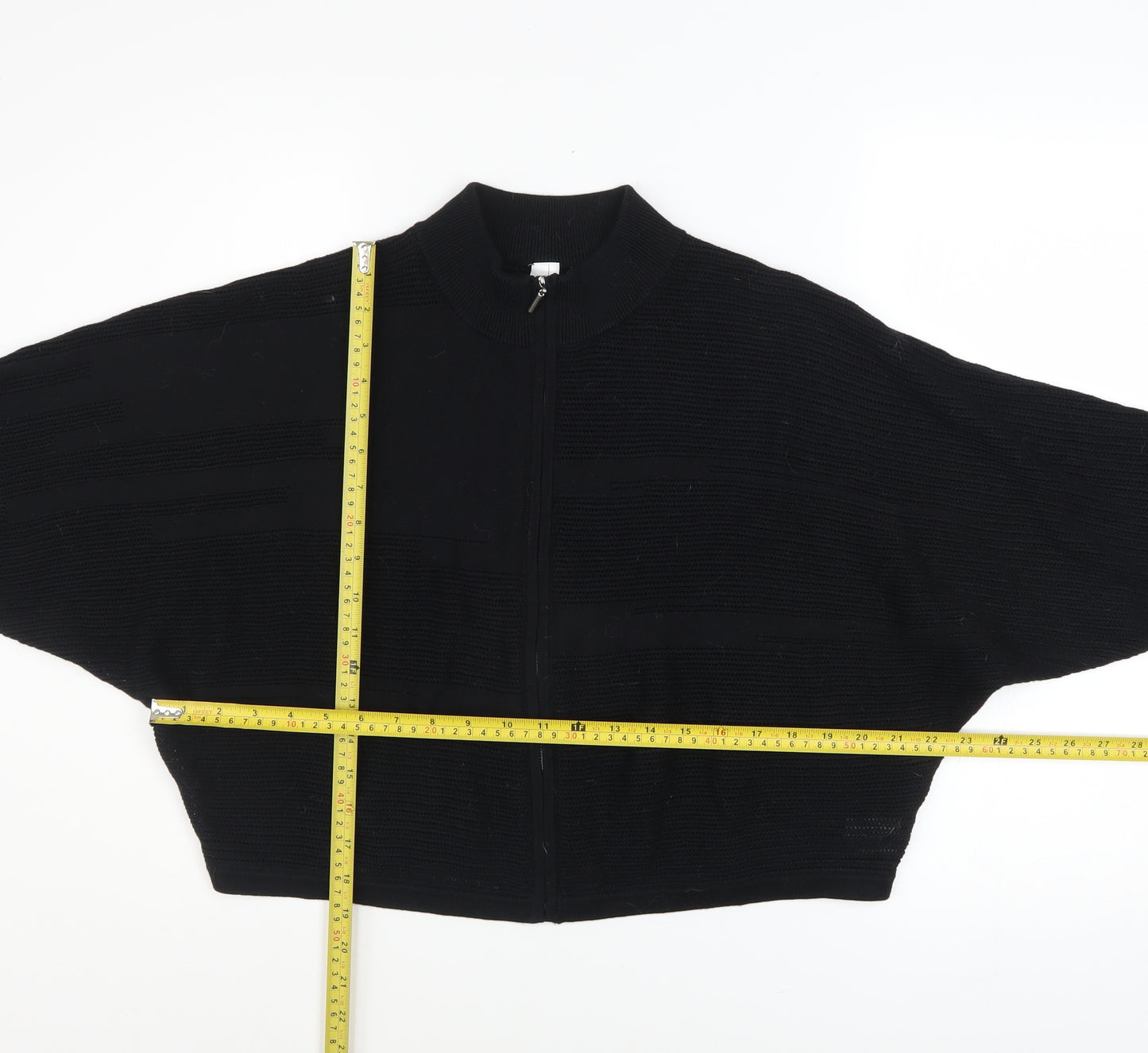 Wynne Collection Women's Black Knit Zip Short Relaxed Jacket Size S