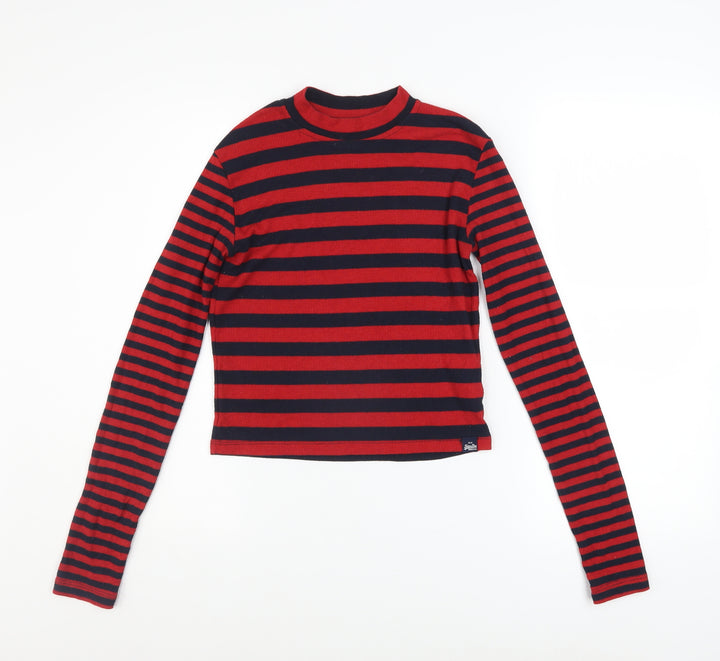 Superdry Women’s Red Striped Long Sleeve Cropped T-Shirt Size S