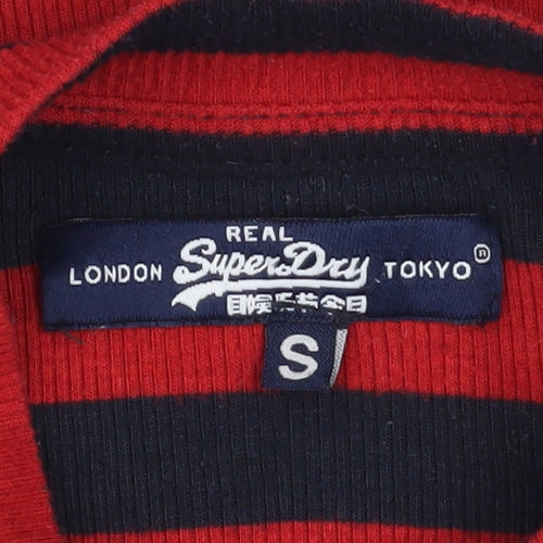 Superdry Women’s Red Striped Long Sleeve Cropped T-Shirt Size S
