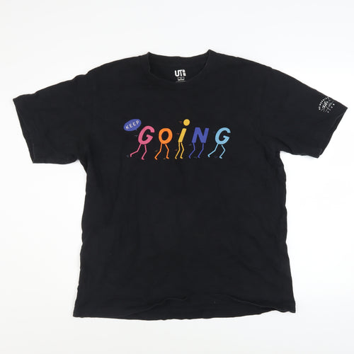 Uniqlo Men Black Keep Going Graphic T-Shirt L Short Sleeve Cotton