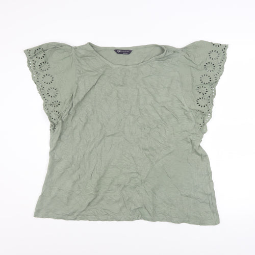 Marks and Spencer Women’s Green Embroidered Flutter Sleeve Cotton T-Shirt Size 16