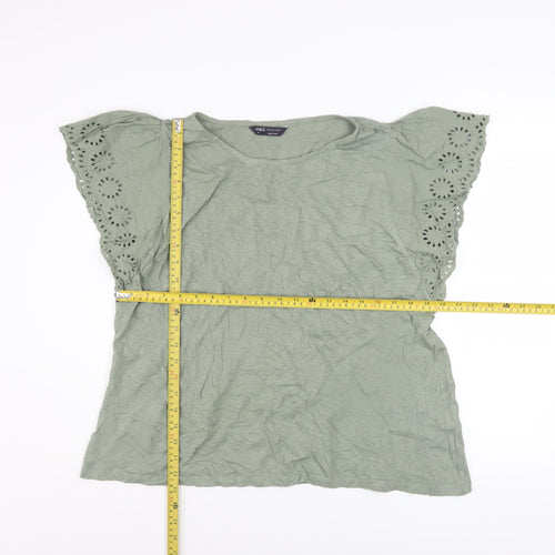 Marks and Spencer Women’s Green Embroidered Flutter Sleeve Cotton T-Shirt Size 16