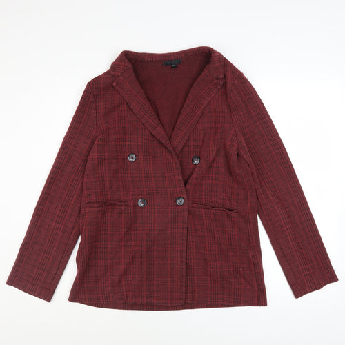 Topshop Women Red Check Cotton Blend Blazer UK 10 Classic Style