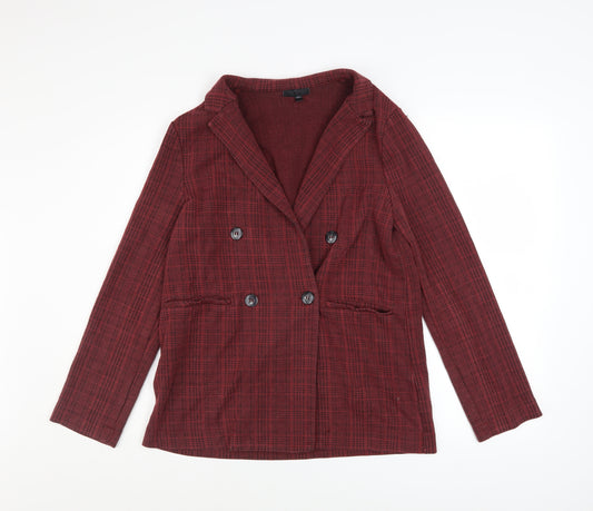 Topshop Women Red Check Cotton Blend Blazer UK 10 Classic Style