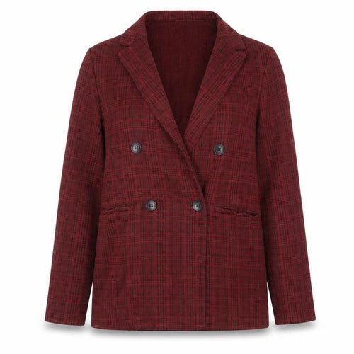 Topshop Women Red Check Cotton Blend Blazer UK 10 Classic Style