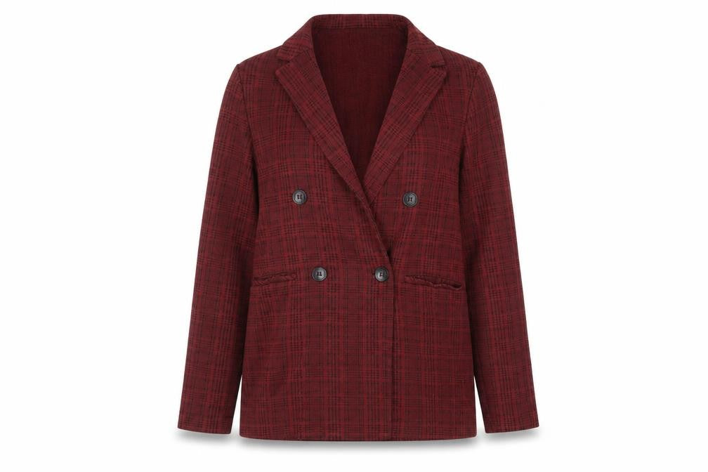 Topshop Women Red Check Cotton Blend Blazer UK 10 Classic Style