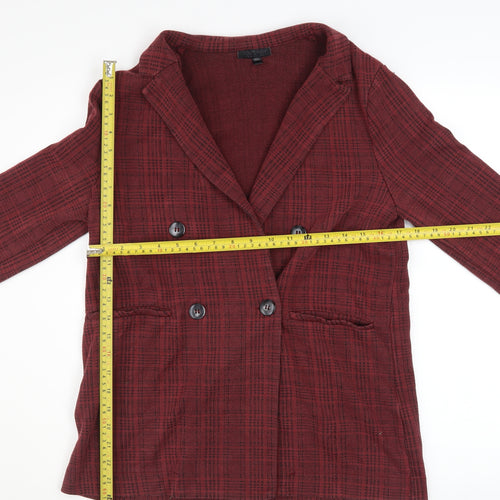 Topshop Women Red Check Cotton Blend Blazer UK 10 Classic Style