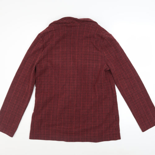 Topshop Women Red Check Cotton Blend Blazer UK 10 Classic Style