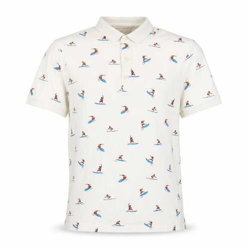 H&M L.O.G.G Men's Beige Surfer Print Cotton Polo Shirt Size S