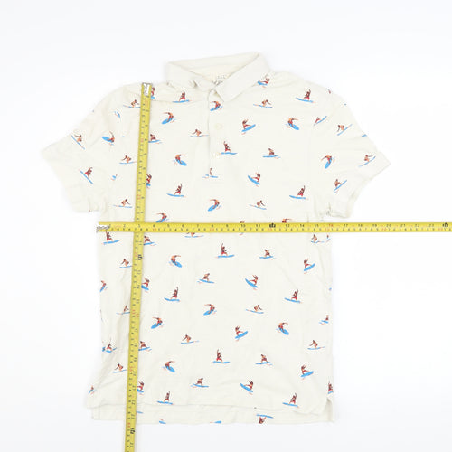 H&M L.O.G.G Men's Beige Surfer Print Cotton Polo Shirt Size S