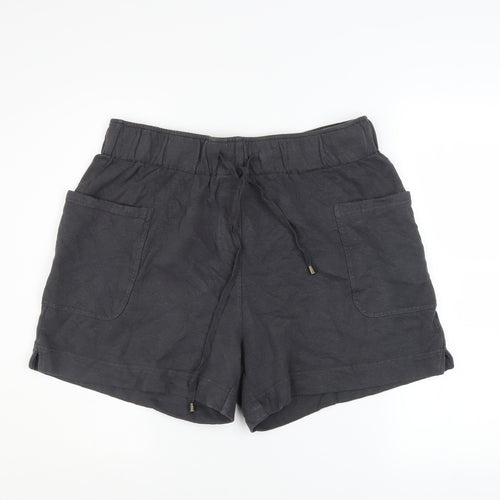 Wrap London Women Black Hemp Cotton Relaxed Fit Drawstring Shorts UK 16