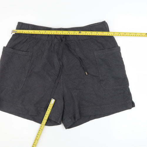Wrap London Women Black Hemp Cotton Relaxed Fit Drawstring Shorts UK 16