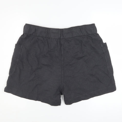 Wrap London Women Black Hemp Cotton Relaxed Fit Drawstring Shorts UK 16