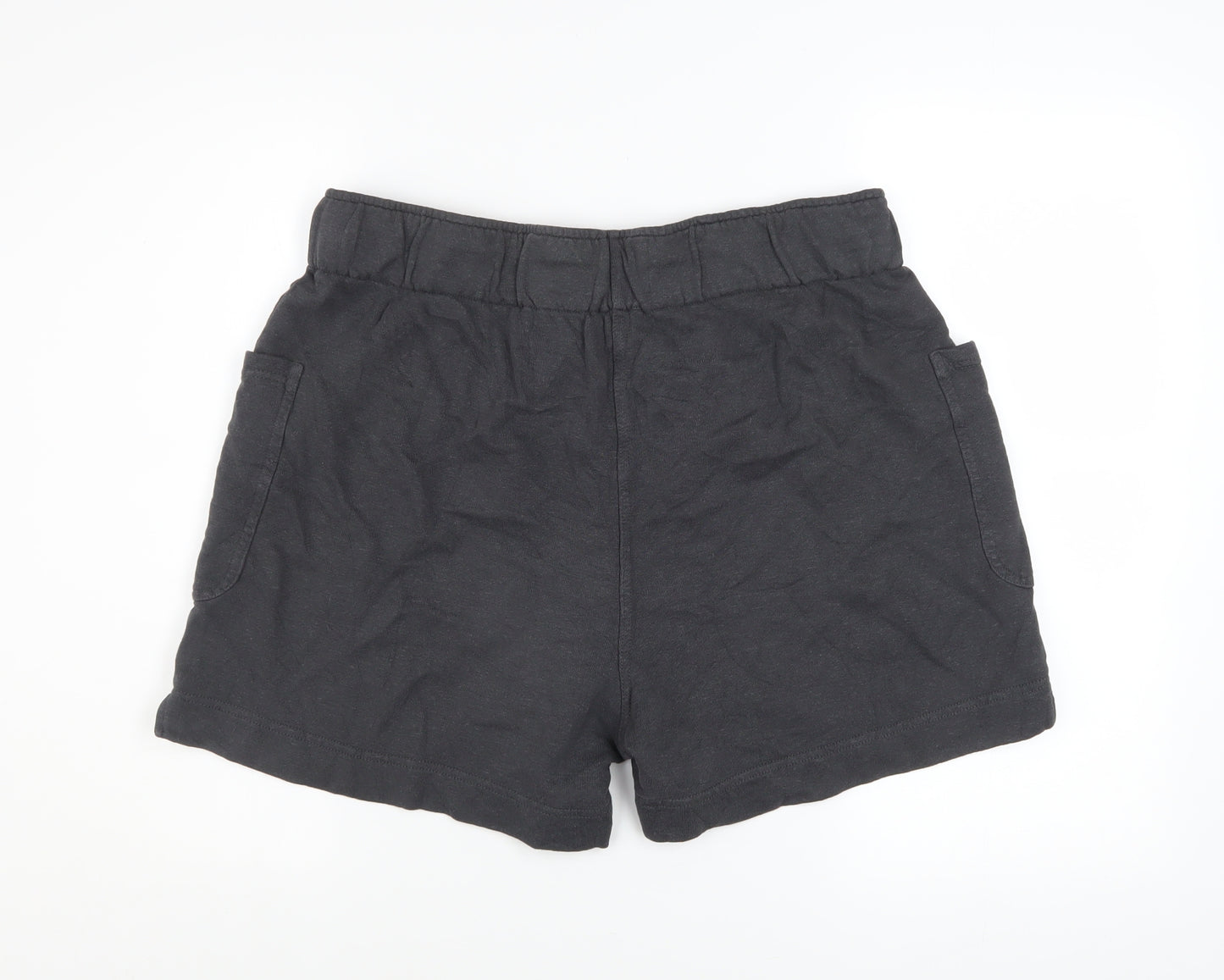 Wrap London Women Black Hemp Cotton Relaxed Fit Drawstring Shorts UK 16