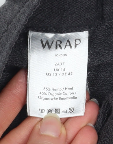 Wrap London Women Black Hemp Cotton Relaxed Fit Drawstring Shorts UK 16