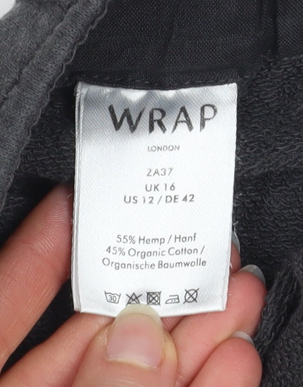 Wrap London Women Black Hemp Cotton Relaxed Fit Drawstring Shorts UK 16