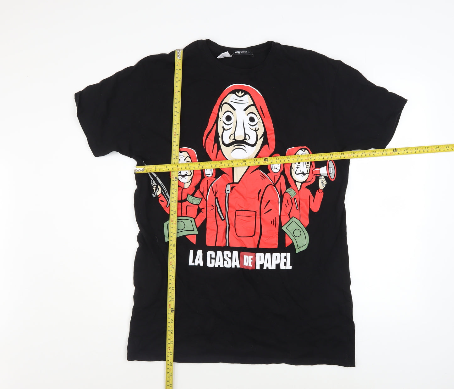 FB Sister La Casa De Papel Black Graphic Print Men's L T-Shirt