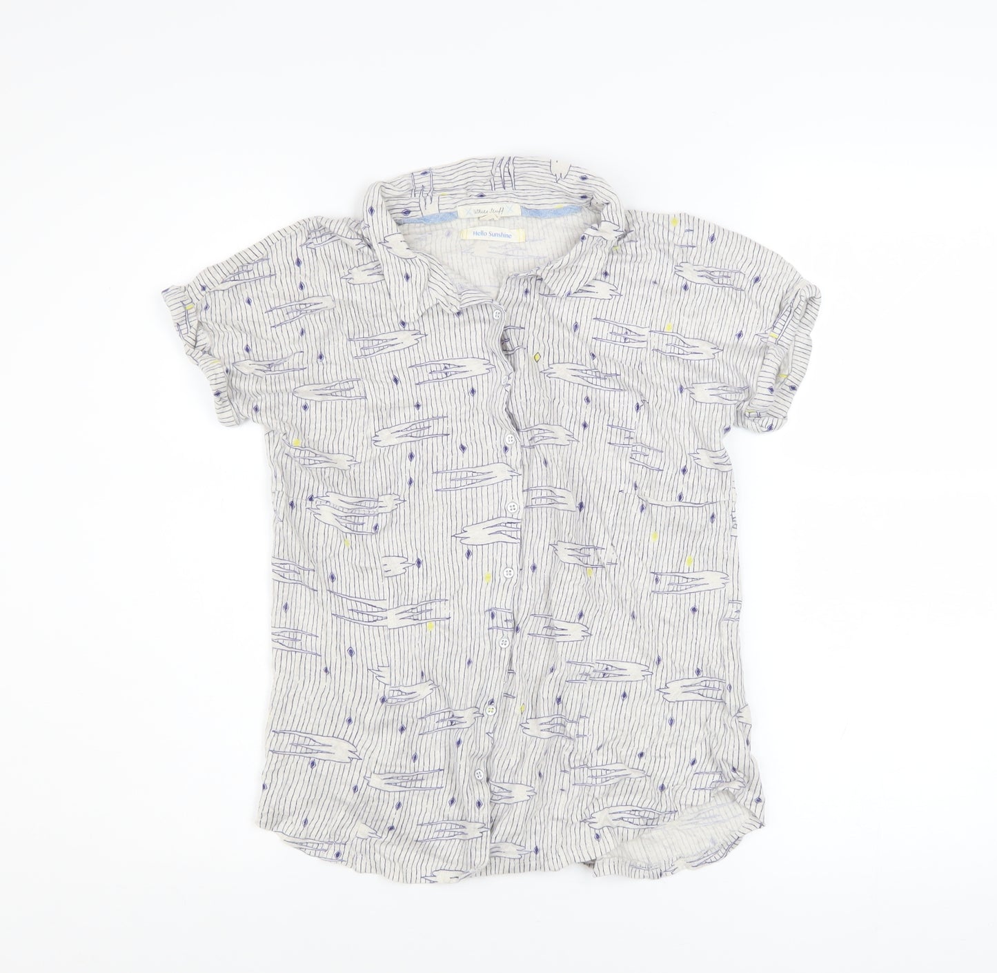 White Stuff Women's Blue Striped Linen Button-Up Shirt UK 10