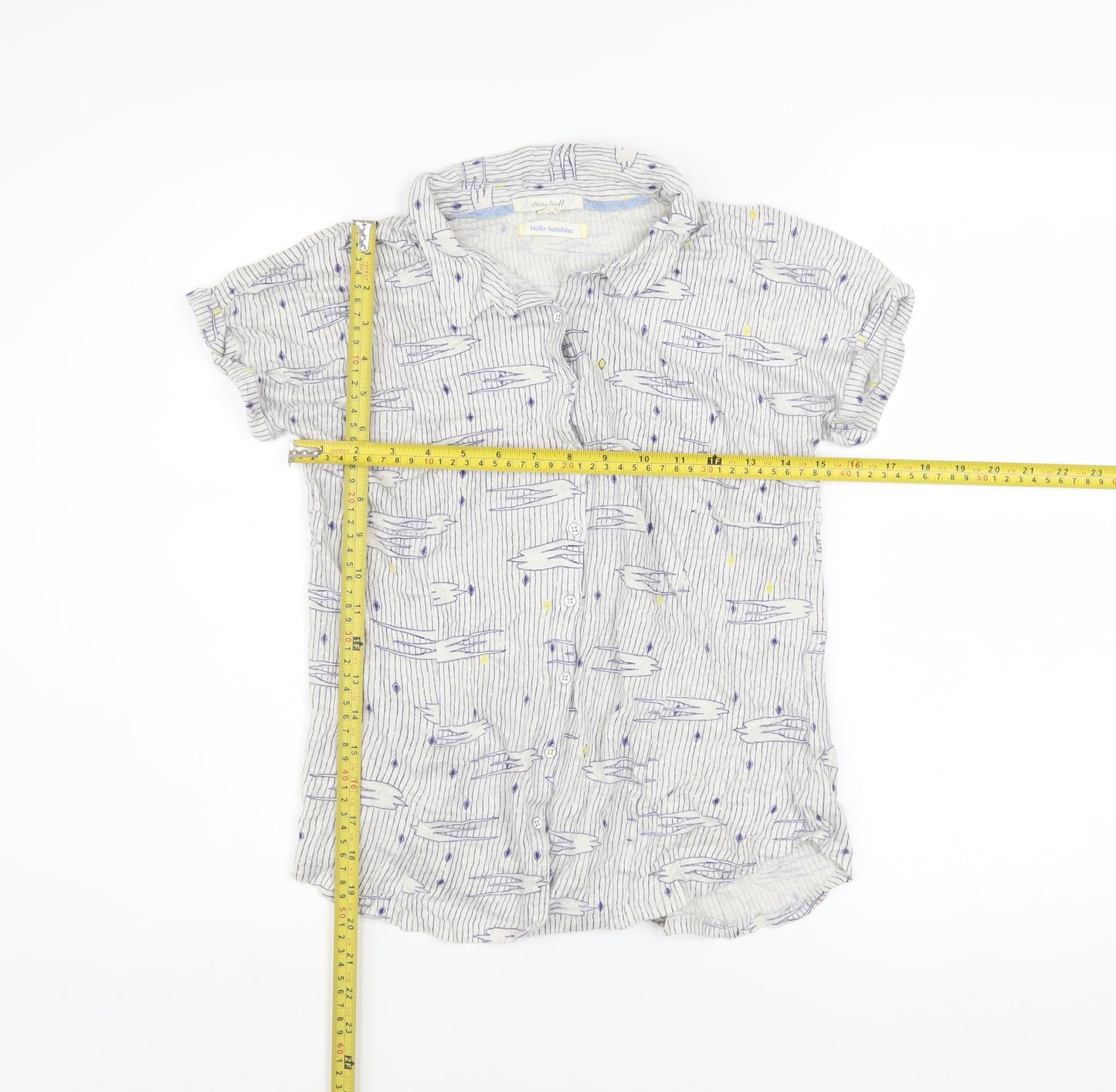 White Stuff Women's Blue Striped Linen Button-Up Shirt UK 10