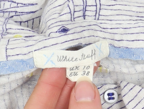 White Stuff Women's Blue Striped Linen Button-Up Shirt UK 10
