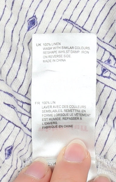 White Stuff Women's Blue Striped Linen Button-Up Shirt UK 10