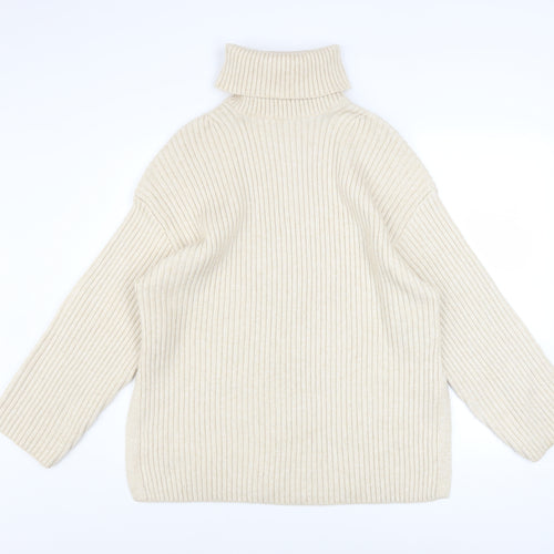 H&M Women’s Beige Roll Neck Ribbed Knit Jumper S