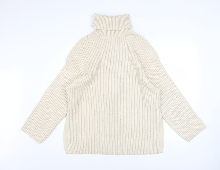 H&M Women’s Beige Roll Neck Ribbed Knit Jumper S