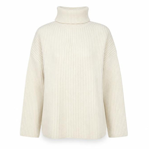 H&M Women’s Beige Roll Neck Ribbed Knit Jumper S