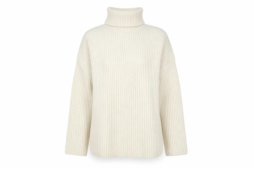 H&M Women’s Beige Roll Neck Ribbed Knit Jumper S
