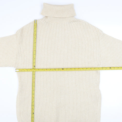 H&M Women’s Beige Roll Neck Ribbed Knit Jumper S