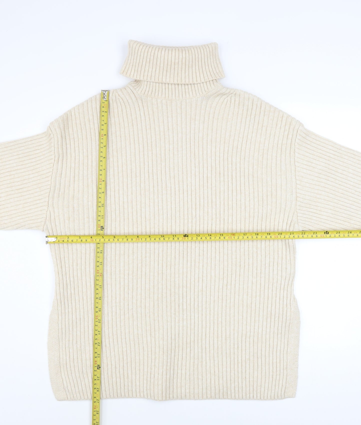 H&M Women’s Beige Roll Neck Ribbed Knit Jumper S