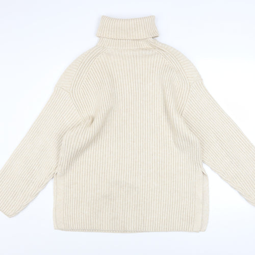 H&M Women’s Beige Roll Neck Ribbed Knit Jumper S