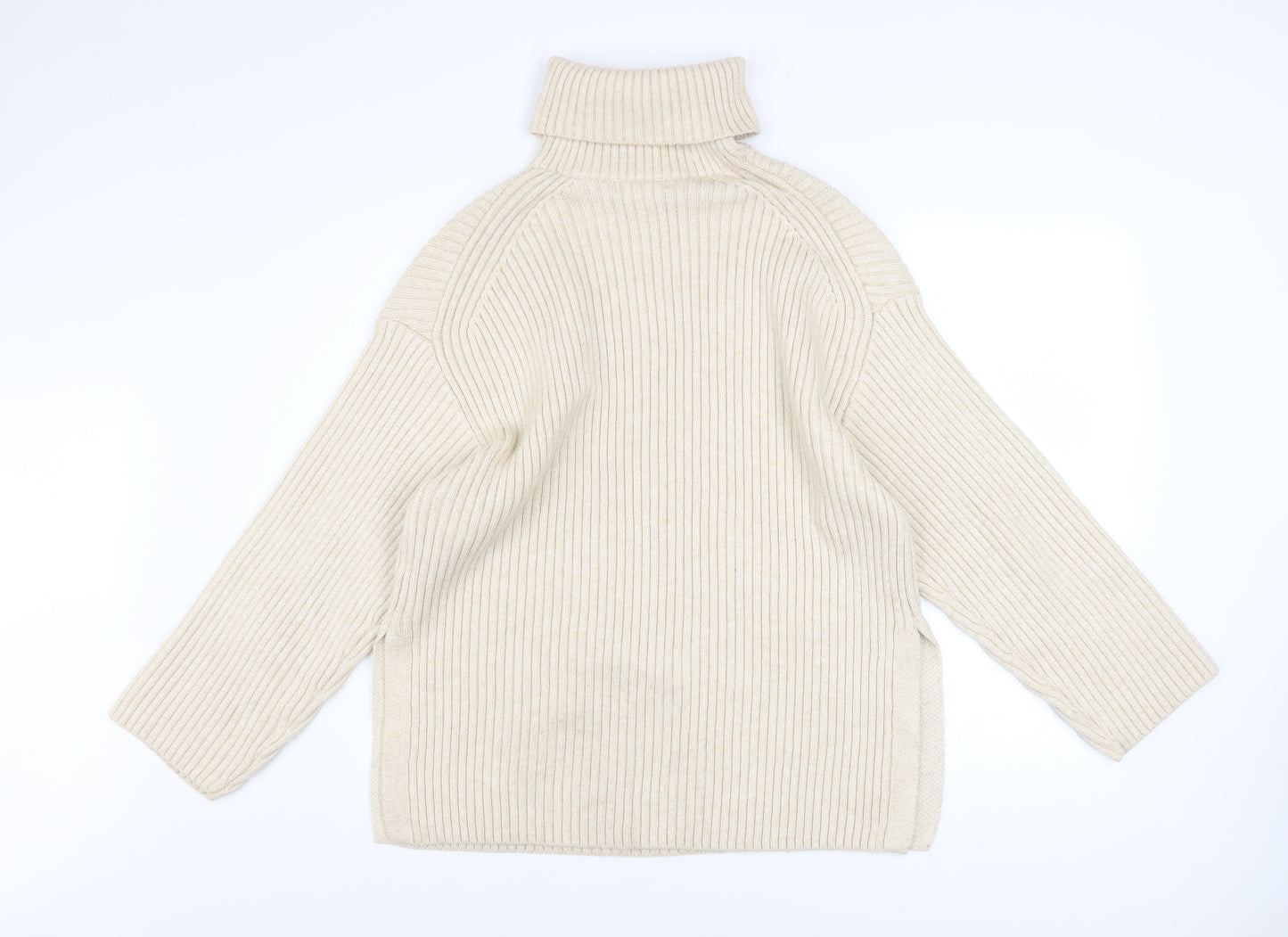H&M Women’s Beige Roll Neck Ribbed Knit Jumper S