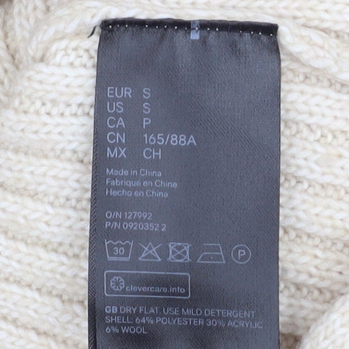 H&M Women’s Beige Roll Neck Ribbed Knit Jumper S