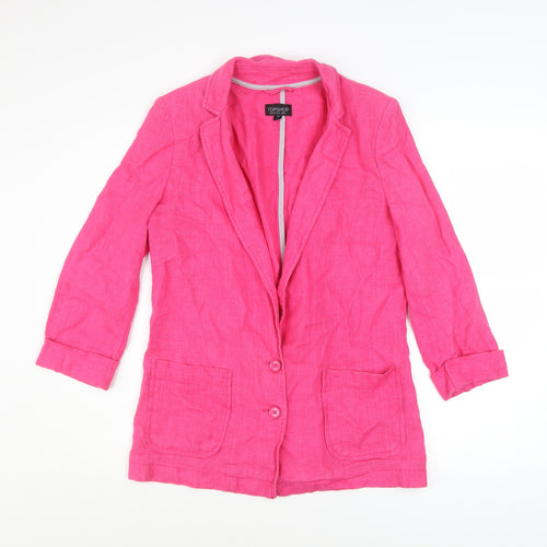 Topshop Women's Pink Linen Blazer Jacket UK 8 3/4 Sleeve