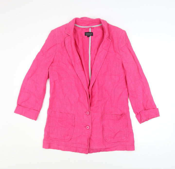 Topshop Women's Pink Linen Blazer Jacket UK 8 3/4 Sleeve