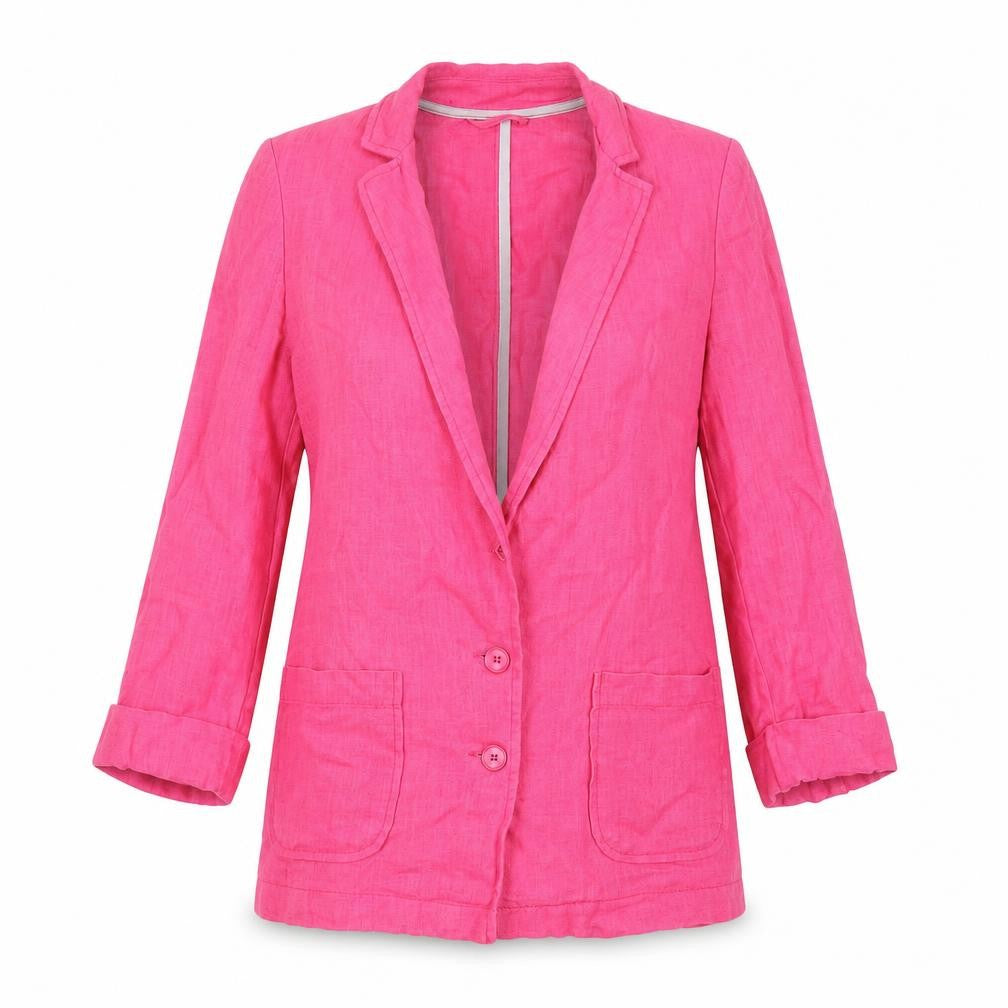 Topshop Women's Pink Linen Blazer Jacket UK 8 3/4 Sleeve