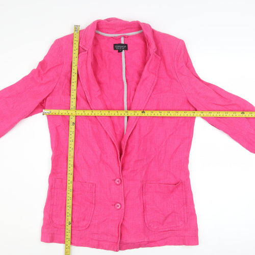 Topshop Women's Pink Linen Blazer Jacket UK 8 3/4 Sleeve