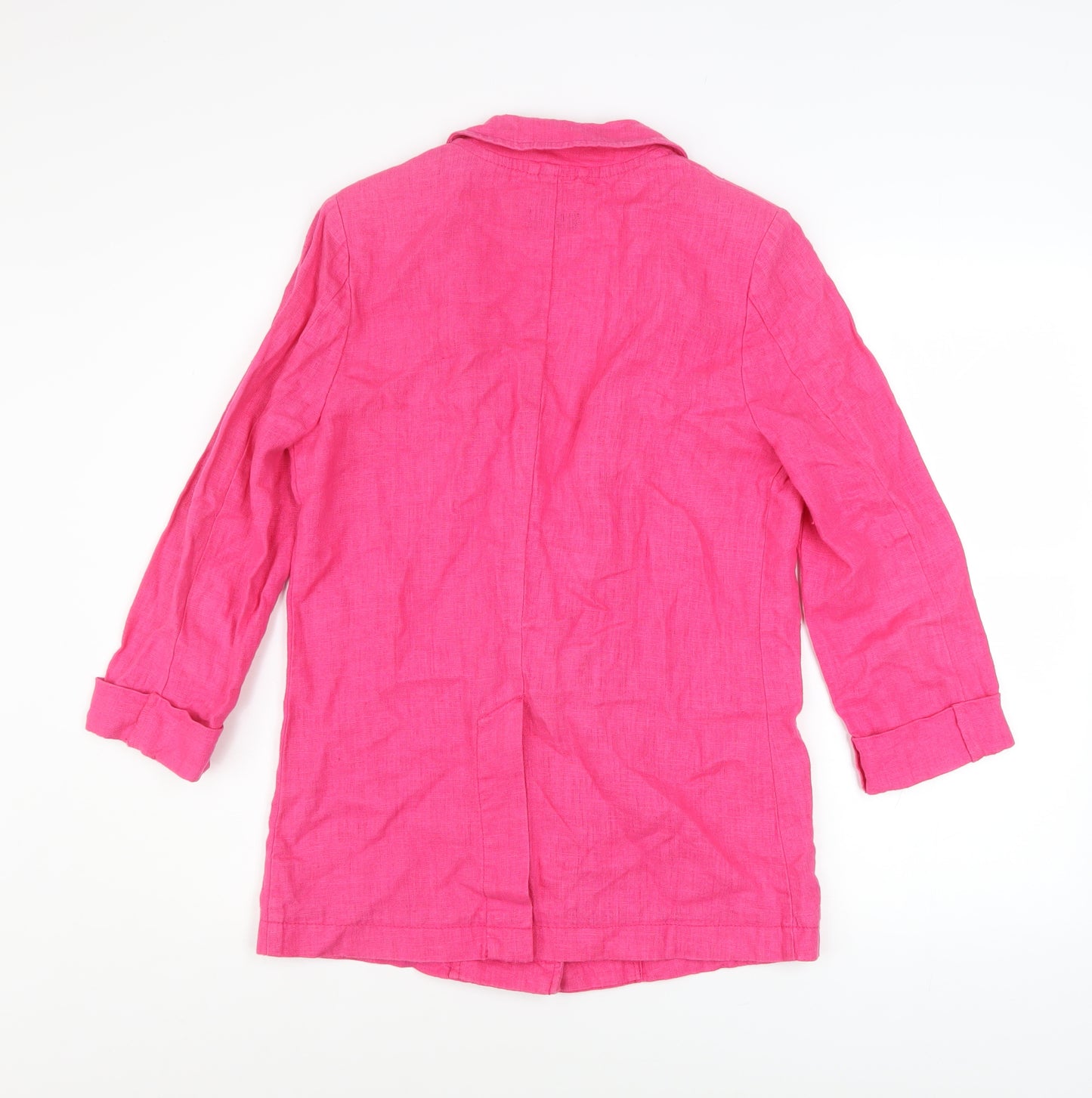 Topshop Women's Pink Linen Blazer Jacket UK 8 3/4 Sleeve