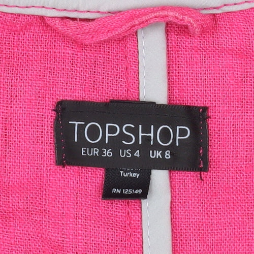 Topshop Women's Pink Linen Blazer Jacket UK 8 3/4 Sleeve