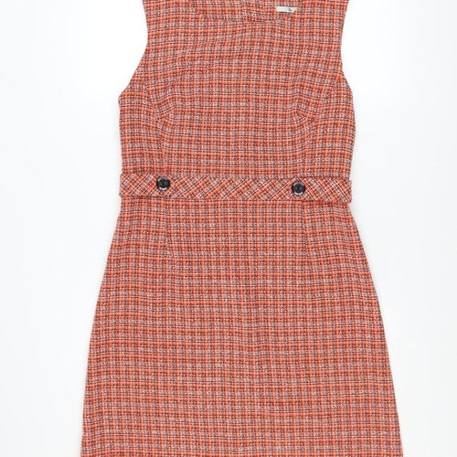 Tu Women Orange Check Sleeveless Shift Dress Size 12