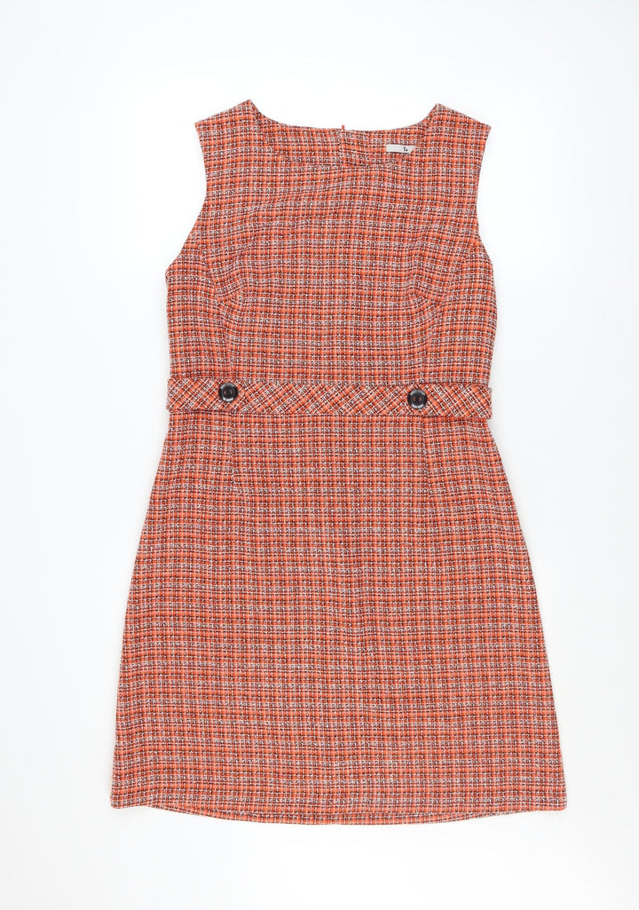 Tu Women Orange Check Sleeveless Shift Dress Size 12