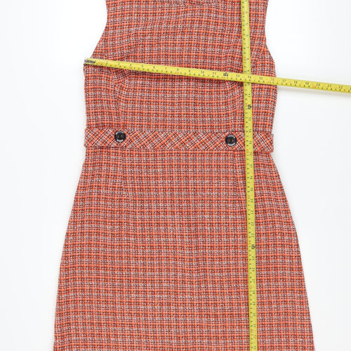 Tu Women Orange Check Sleeveless Shift Dress Size 12