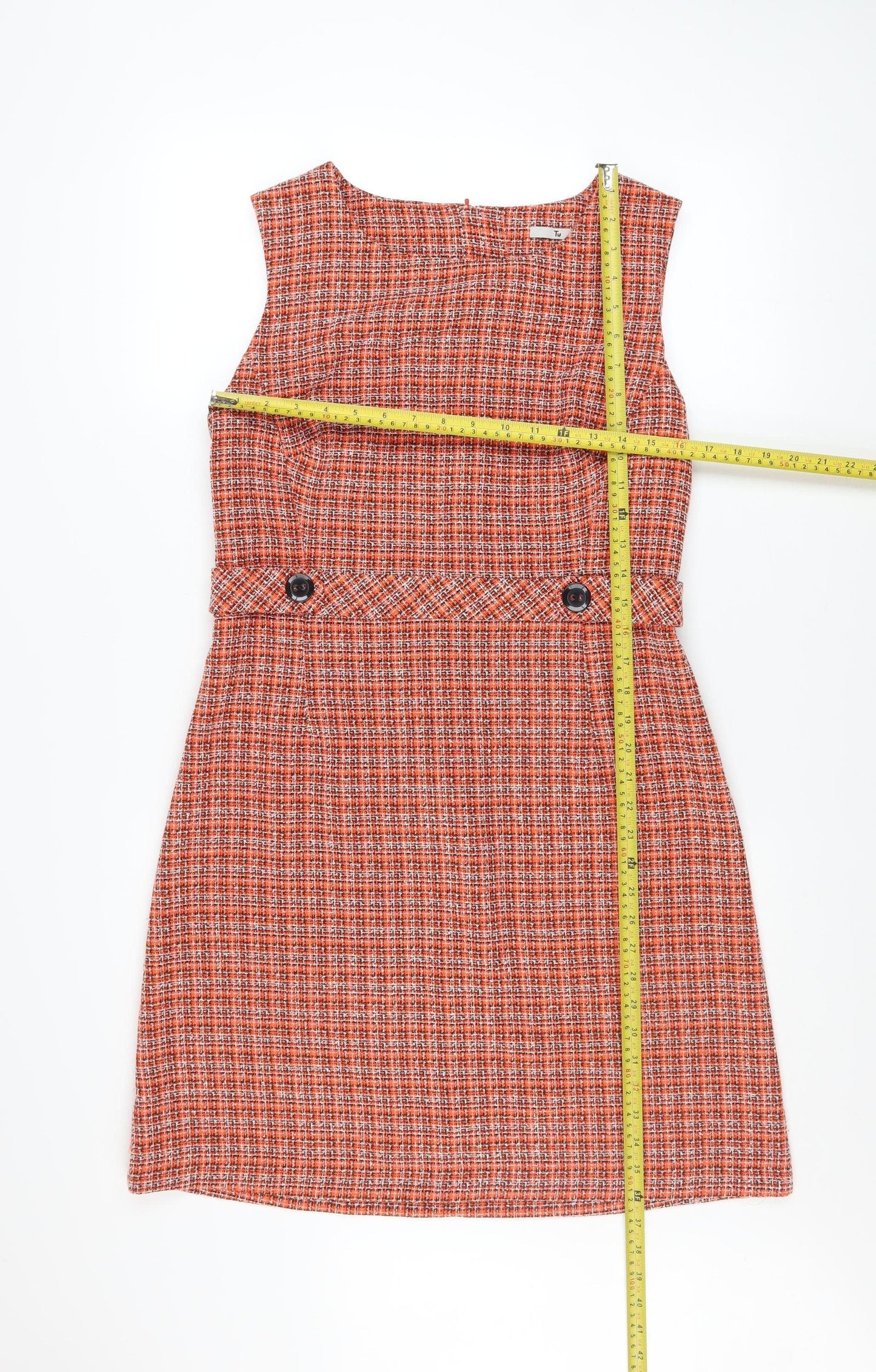 Tu Women Orange Check Sleeveless Shift Dress Size 12