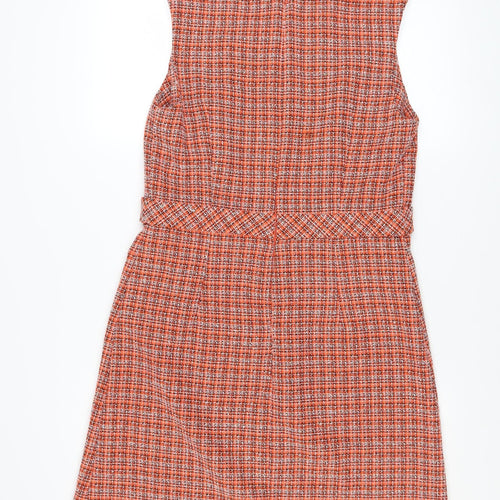 Tu Women Orange Check Sleeveless Shift Dress Size 12