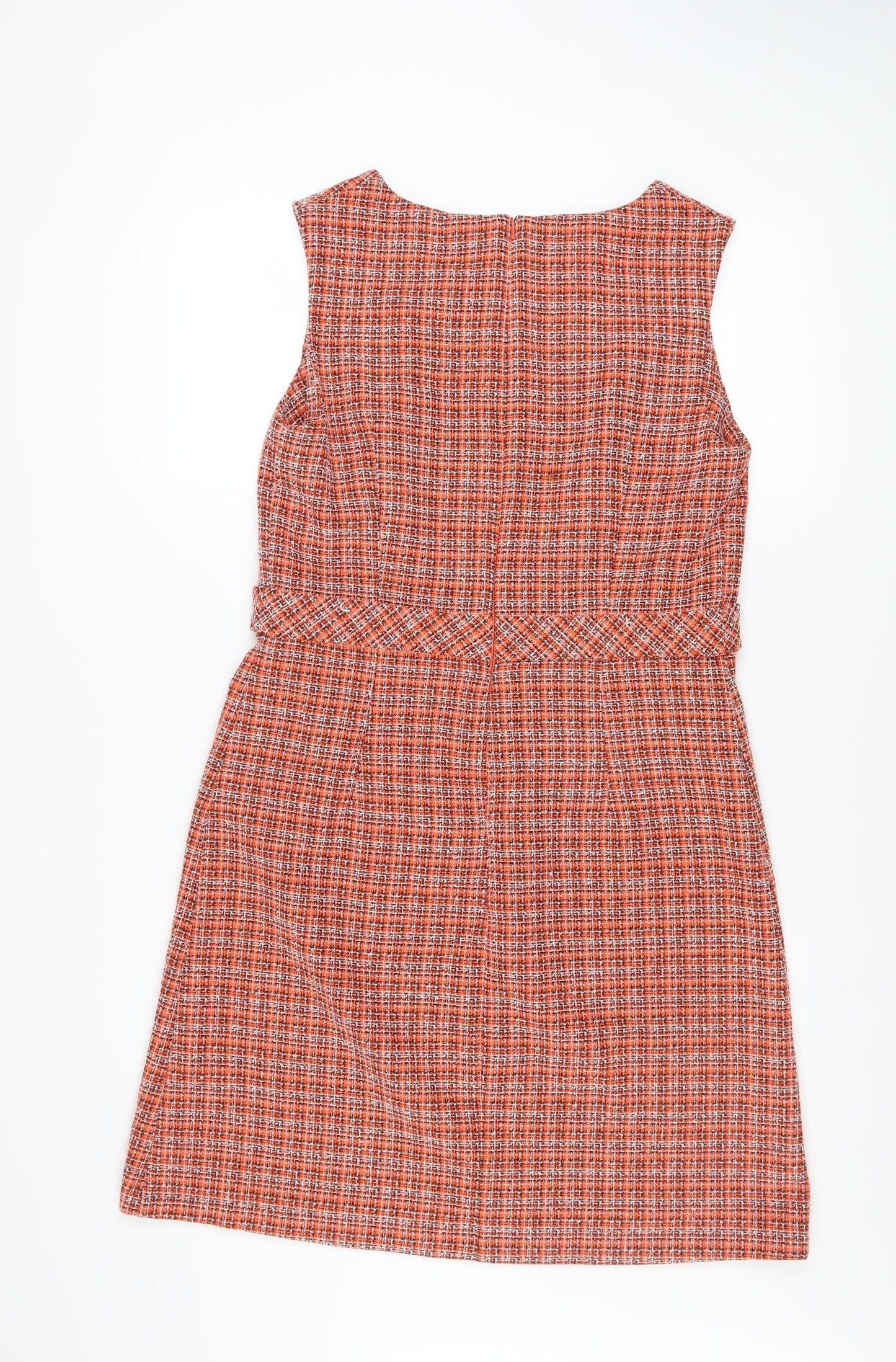 Tu Women Orange Check Sleeveless Shift Dress Size 12