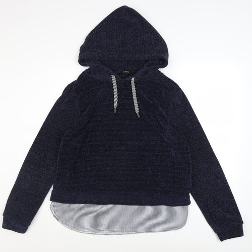 Klass Women Navy Blue Hooded Pullover Sweatshirt Size M Polyester Blend
