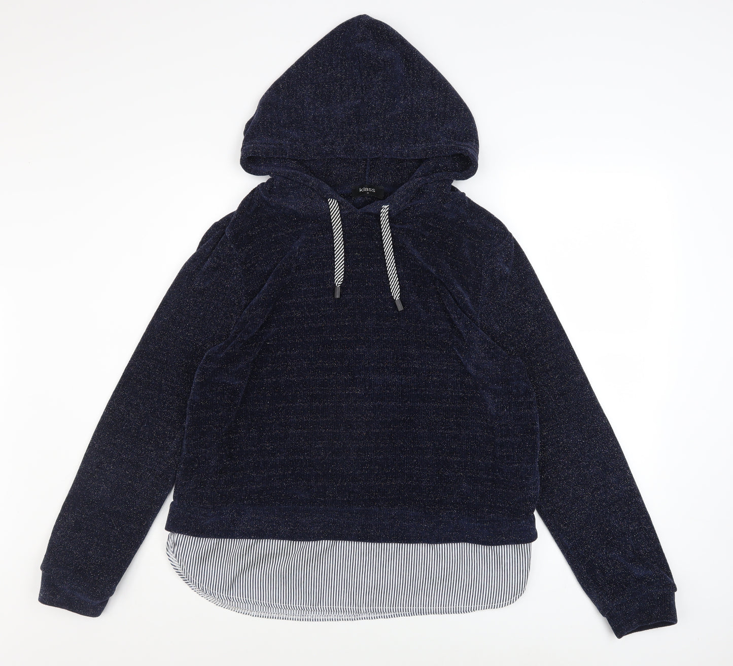 Klass Women Navy Blue Hooded Pullover Sweatshirt Size M Polyester Blend